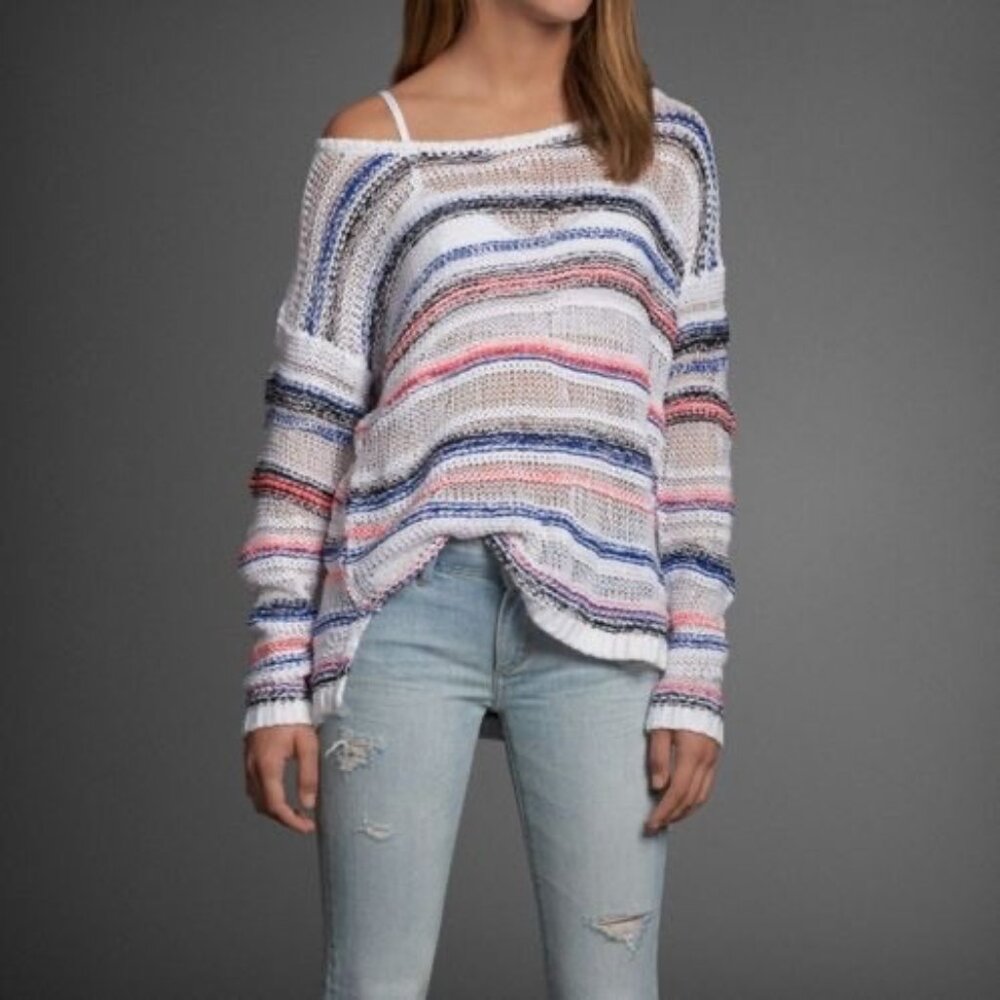 Abercrombie Multicolored Slouchy Striped Knit Open Stitch Sweater | Indie Sleaze